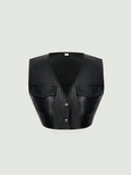 SHEIN ICON Flap Detail PU Leather Vest Jacket SD