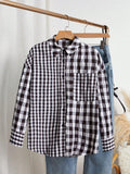 SHEIN Frenchy Gingham Print Drop Shoulder Shirt SD