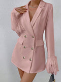 Fuzzy Cuff Double Breasted Blazer Dress