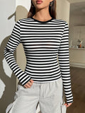 SHEIN EZwear Striped Slim Fit Knit Women's T-shirt SD