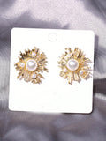 1pair Metallic Sunflower-Shaped Pearl Big Stud Earrings SD